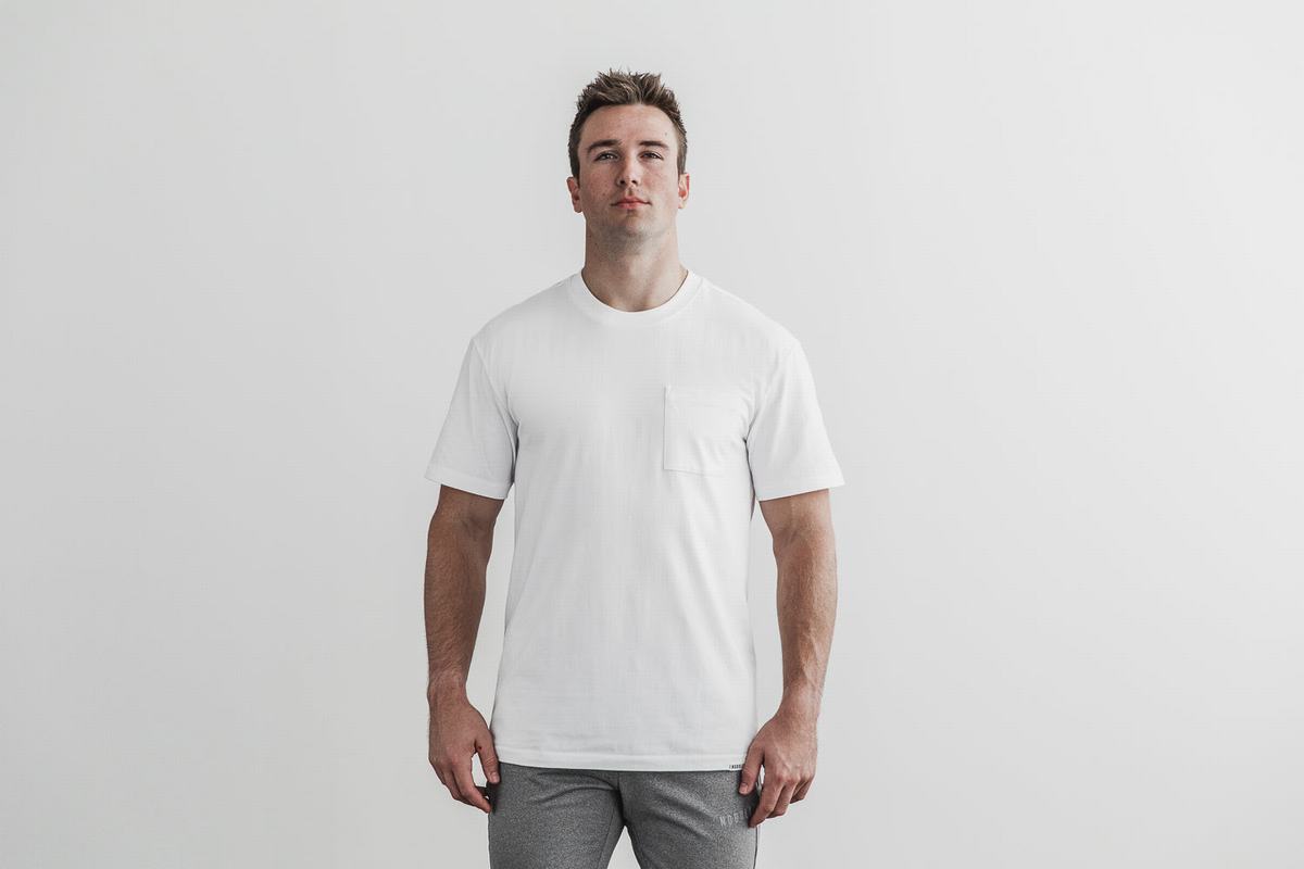 Nobull Heavyweight Pocket Men\'s T Shirts White | Australia (UO2187)